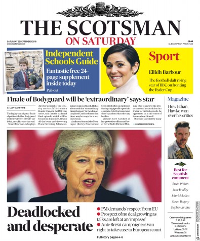 The Scotsman (UK) Newspaper Front Page for 22 September 2018