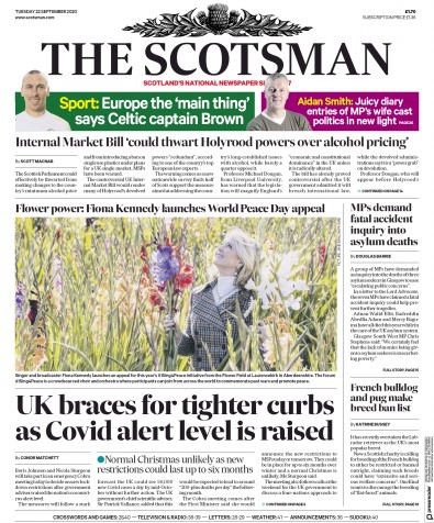 The Scotsman Newspaper Front Page for 22 September 2020