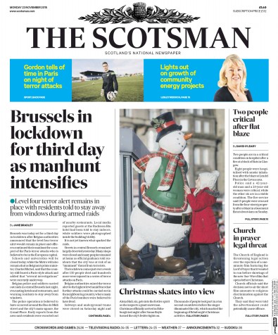 The Scotsman Newspaper Front Page for 23 November 2015