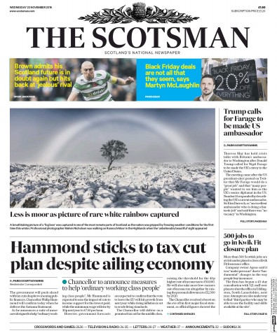 The Scotsman Newspaper Front Page for 23 November 2016