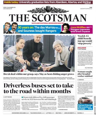 The Scotsman Newspaper Front Page for 23 November 2018