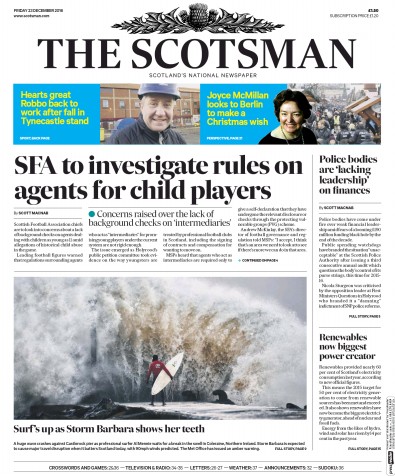 The Scotsman Newspaper Front Page for 23 December 2016