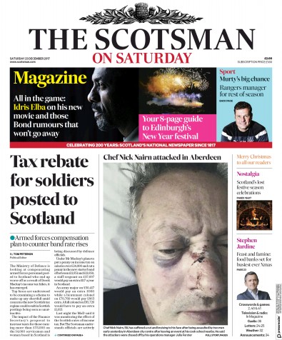The Scotsman Newspaper Front Page for 23 December 2017