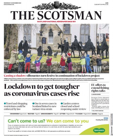 The Scotsman Newspaper Front Page for 23 December 2020