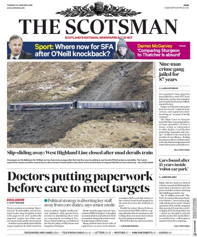 The Scotsman Newspaper Front Page for 23 January 2018