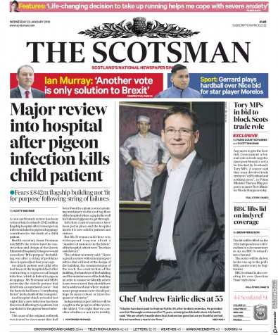 The Scotsman Newspaper Front Page for 23 January 2019