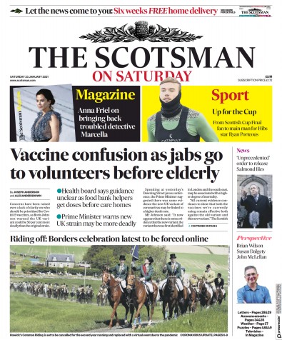 The Scotsman Newspaper Front Page for 23 January 2021