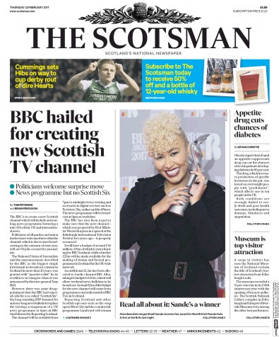 The Scotsman Newspaper Front Page for 23 February 2017
