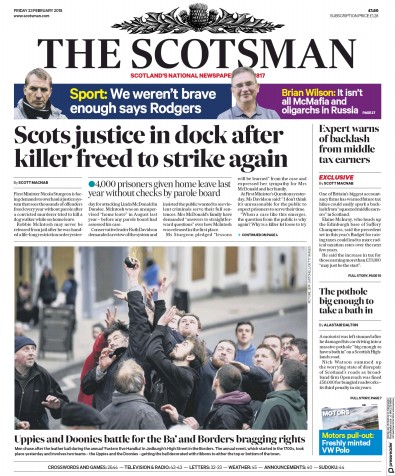 The Scotsman (UK) Newspaper Front Page for 23 February 2018