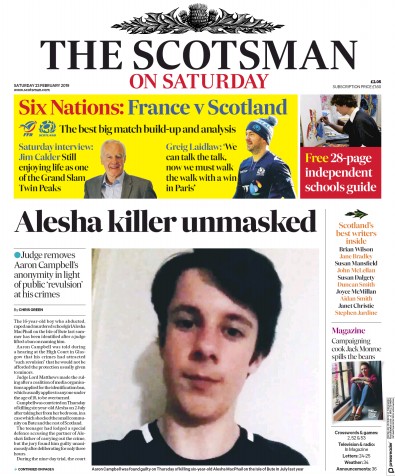 The Scotsman (UK) Newspaper Front Page for 23 February 2019