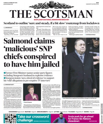 The Scotsman (UK) Newspaper Front Page for 23 February 2021