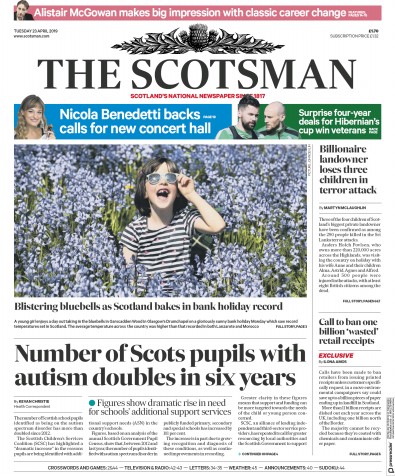 The Scotsman (UK) Newspaper Front Page for 23 April 2019