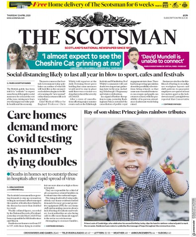 The Scotsman Newspaper Front Page for 23 April 2020