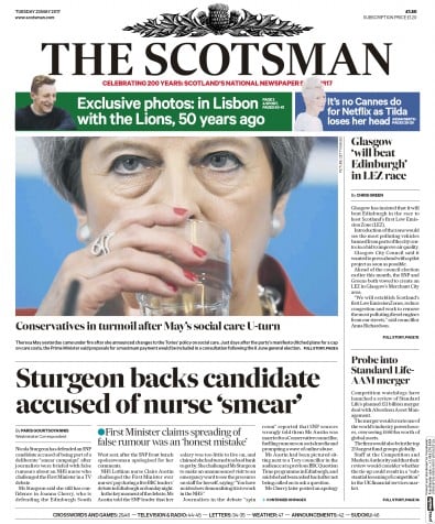 The Scotsman Newspaper Front Page for 23 May 2017