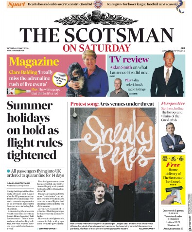 The Scotsman (UK) Newspaper Front Page for 23 May 2020
