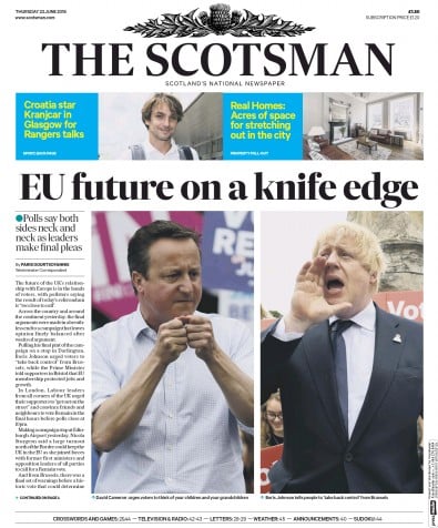 The Scotsman Newspaper Front Page for 23 June 2016