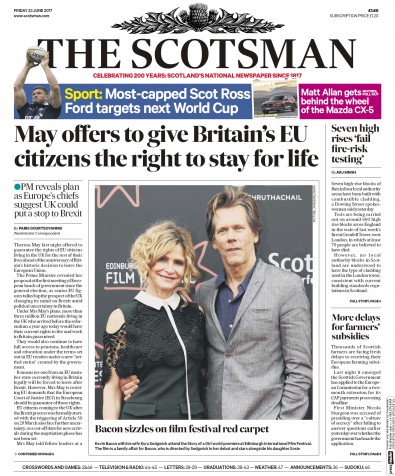 The Scotsman Newspaper Front Page for 23 June 2017