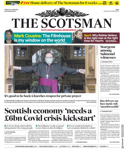 The Scotsman Newspaper Front Page for 23 June 2020