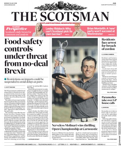 The Scotsman Newspaper Front Page for 23 July 2018
