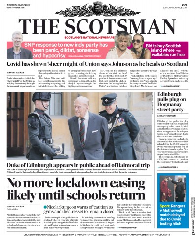 The Scotsman Newspaper Front Page for 23 July 2020