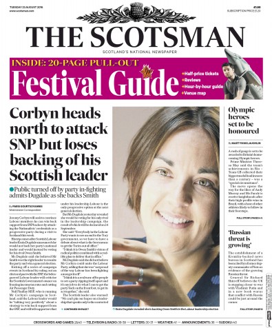 The Scotsman Newspaper Front Page for 23 August 2016