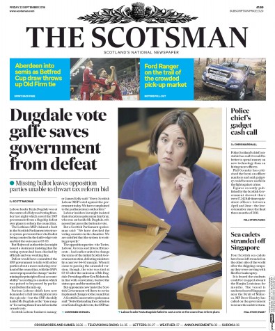 The Scotsman Newspaper Front Page for 23 September 2016