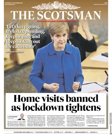 The Scotsman Newspaper Front Page for 23 September 2020
