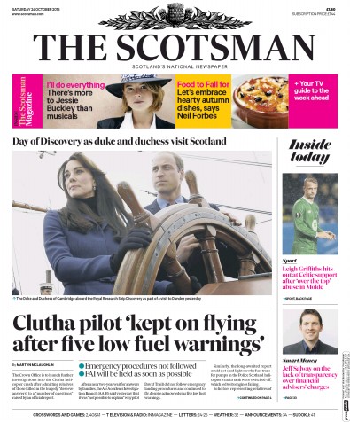 The Scotsman Newspaper Front Page for 24 October 2015