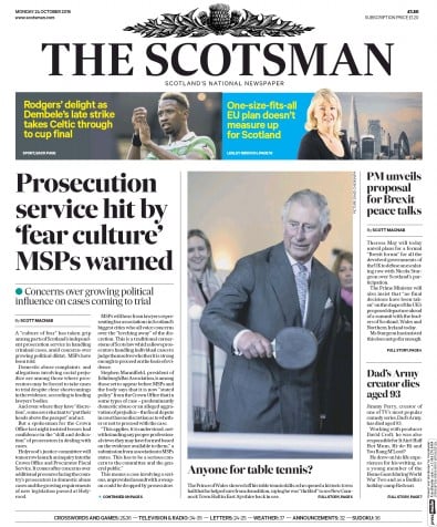 The Scotsman Newspaper Front Page for 24 October 2016