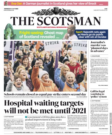 The Scotsman Newspaper Front Page for 24 October 2018