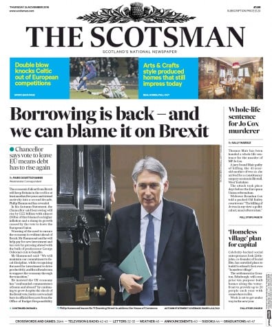 The Scotsman (UK) Newspaper Front Page for 24 November 2016