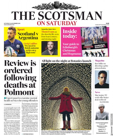 The Scotsman Newspaper Front Page for 24 November 2018