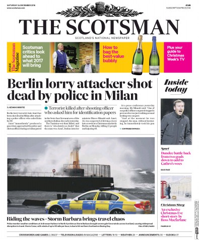 The Scotsman Newspaper Front Page for 24 December 2016