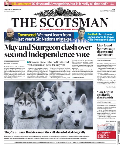 The Scotsman Newspaper Front Page for 24 January 2019