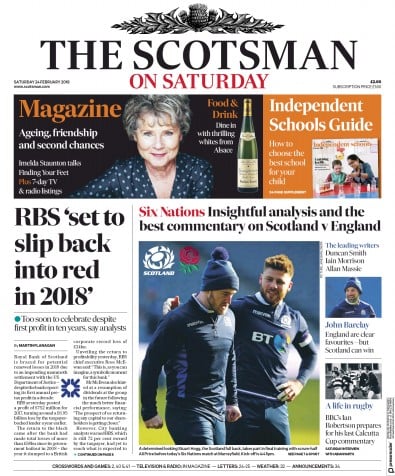 The Scotsman Newspaper Front Page for 24 February 2018