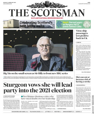 The Scotsman Newspaper Front Page for 24 February 2020