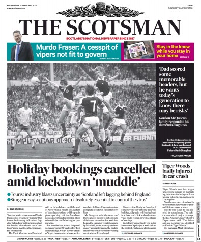 The Scotsman Newspaper Front Page for 24 February 2021