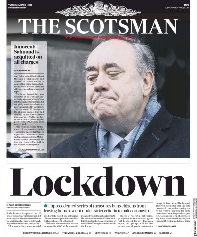 The Scotsman Newspaper Front Page for 24 March 2020