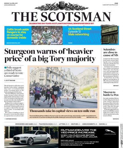 The Scotsman (UK) Newspaper Front Page for 24 April 2017