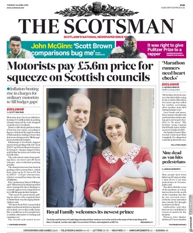 The Scotsman Newspaper Front Page for 24 April 2018