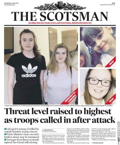 The Scotsman Newspaper Front Page for 24 May 2017