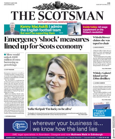 The Scotsman Newspaper Front Page for 24 May 2018