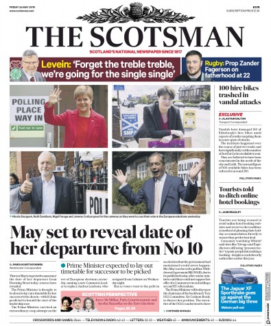 The Scotsman Newspaper Front Page for 24 May 2019