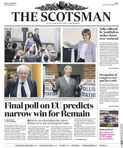 The Scotsman Newspaper Front Page for 24 June 2016