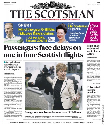 The Scotsman Newspaper Front Page for 24 June 2017