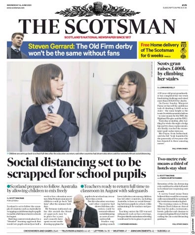The Scotsman (UK) Newspaper Front Page for 24 June 2020