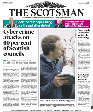 The Scotsman Newspaper Front Page for 24 July 2017