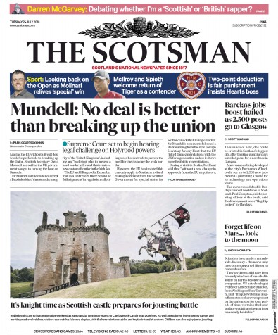 The Scotsman Newspaper Front Page for 24 July 2018