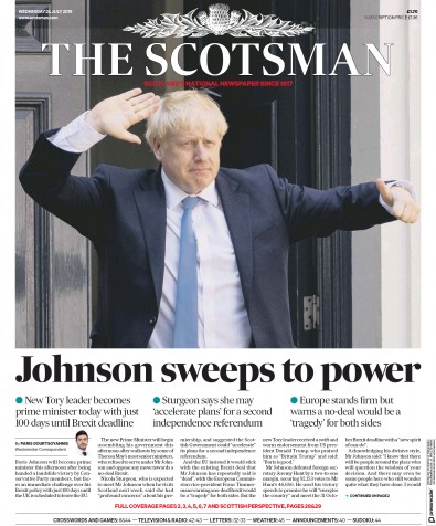 The Scotsman Newspaper Front Page for 24 July 2019