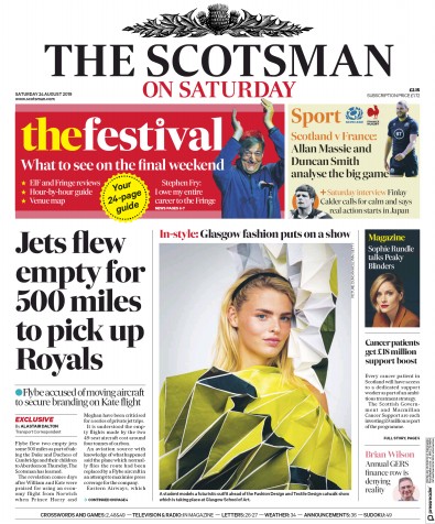 The Scotsman Newspaper Front Page for 24 August 2019